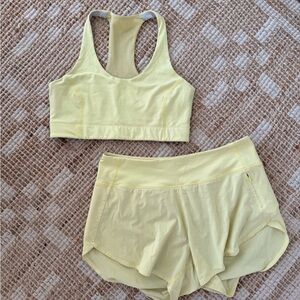 Outdoor Voices Light Yellow Sports Bra and Shorts Set